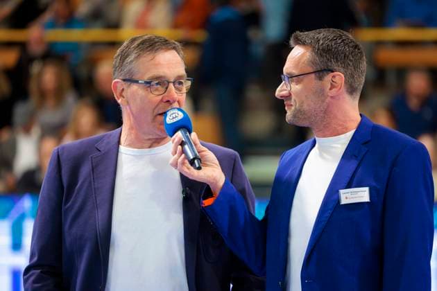 Bundestrainer Alfred Gislason vor dem Spiel bei Carsten Schopenhauer. VfL Luebeck-Schwartau vs. Bergischer HC, Handball, 2. Bundesliga, 26.05.25 Luebeck Schleswig-Holstein Germany