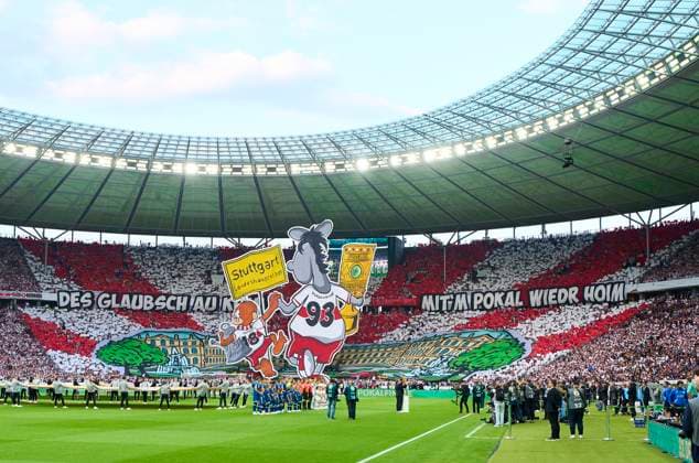 VFB fans in the Olympiastadion during the Final DFB-Pokal, German Football Trophy of the match between VFB STUTTGART - DSC ARMINIA BIELEFELD 4-2 on May 24, 2025 in Berlin, Germany.