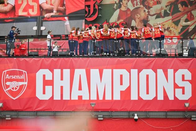 London, England, May 26th 2025: Players of Arsenal during the trophy lift celebrations at Emirates Stadium on May 26, 2025 in London, England. (Yaroslav Dunka SPP) Copyright: xYaroslavxDunkax xSPPx spp-en-YaDuSp-SPP_8012