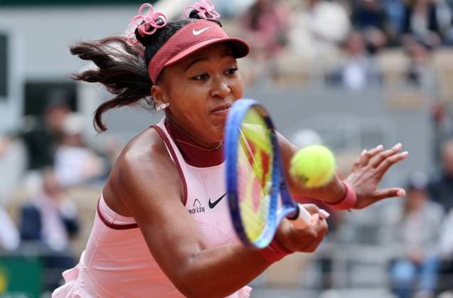 Naomi Osaka of Japan plays against Paula Badosa of Italy during their first-round match at the French Tennis Open in Roland Garros in Paris, France, on Monday, May 26, 2025. Badosa won 6-7, 6-1, 6-4.  PAR20250526115 MAYAxVIDON-WHITE
