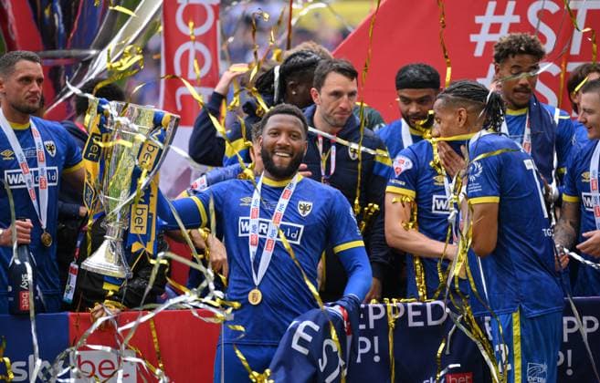 Football - 2024 2025 EFL Sky Bet League Two - Play-Offs - Final - AFC Wimbledon vs Walsall - Wembley Stadium - Monday 26th May 2025. AFC Wimbledon s winning goalscorer Myles Hippolyte. COLORSPORT Ashley Western 