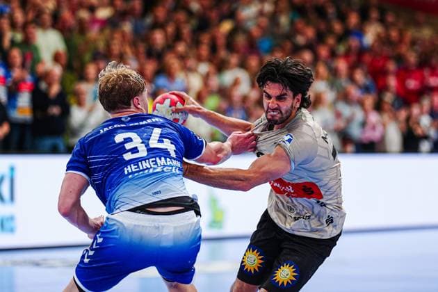 Thore Kjell Heinemann (VfL Luebeck-Schwartau, 34), Eloy Morante Maldonado (Bergischer HC, 33) GER, VfL Luebeck-Schwartau vs. Bergischer HC, Handball, 2. Bundesliga, Spieltag 32, Saison 2024 2025, 26.05.2025 GER, VfL Luebeck-Schwartau vs. Bergischer HC, Handball, 2. Bundesliga, Spieltag 32, Saison 2024 2025, 26.05.2025 Luebeck