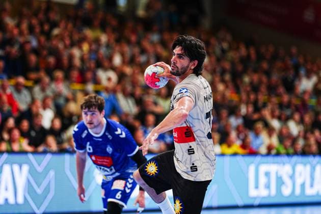 7 Meter Wurf Tor Eloy Morante Maldonado (Bergischer HC, 33) GER, VfL Luebeck-Schwartau vs. Bergischer HC, Handball, 2. Bundesliga, Spieltag 32, Saison 2024 2025, 26.05.2025 GER, VfL Luebeck-Schwartau vs. Bergischer HC, Handball, 2. Bundesliga, Spieltag 32, Saison 2024 2025, 26.05.2025 Luebeck