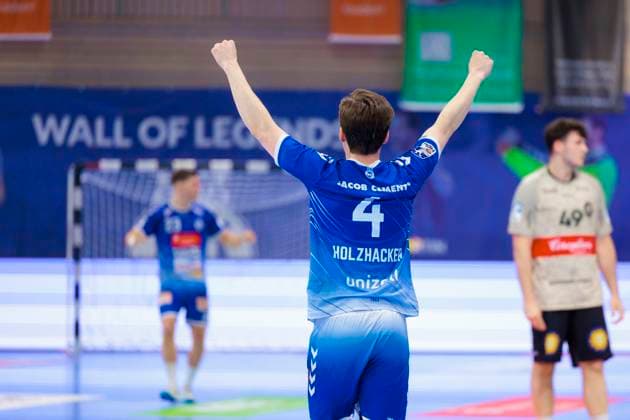 Örn Vésteinsson Östenberg (Nr. 4, VfL Luebeck-Schwartau) freut sich jubelt. VfL Luebeck-Schwartau vs. Bergischer HC, Handball, 2. Bundesliga, 26.05.25 Luebeck Schleswig-Holstein Germany