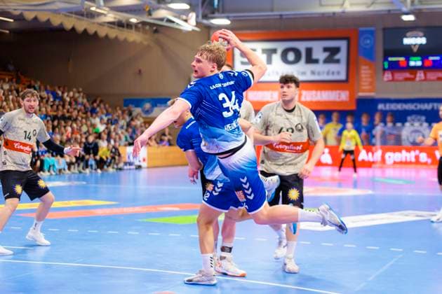 Thore Kjell Heinemann (Nr. 34, VfL Luebeck-Schwartau). VfL Luebeck-Schwartau vs. Bergischer HC, Handball, 2. Bundesliga, 26.05.25 Luebeck Schleswig-Holstein Germany