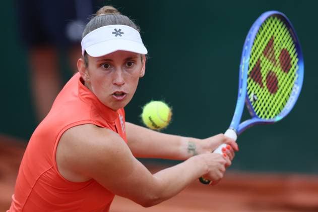 Belgian Elise Mertens pictured in action during a match between French Boisson and Belgian Mertens in the first round of the Women s Singles at the Roland Garros French Open tennis tournament, in Paris, France, Tuesday 27 May 2025. This year s tournament takes place from 25 May to 08 June. BENOITxDOPPAGNE  x125495866x