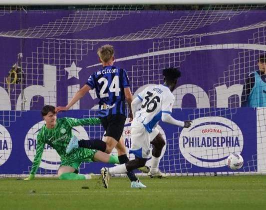 Sassuolo™s Amoako Minta scores the goal of 0-1 during match between Inter and Sassuolo In the final fase of 2024 25 Primavera 1 Championship at the Viola Park Center in Bagno A Ripoli, Florence, center of Italy - Tuesday, May 27, 2025. Sport - Soccer  Copyright: xMarcoxBucco LaPressex