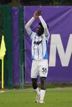 Sassuolo™s Amoako Minta celebrates after scoring the goal of 0-1 during match between Inter and Sassuolo In the final fase of 2024 25 Primavera 1 Championship at the Viola Park Center in Bagno A Ripoli, Florence, center of Italy - Tuesday, May 27, 2025. Sport - Soccer  Copyright: xMarcoxBucco LaPressex