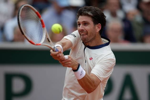 Paris 27.05.2025 xABx Tennis French Open 2025 Roland-Garros, Daniil Medvedev - Cameron Norrie GBR v.l., Cameron Norrie GBR spielt eine Rückhand. Copyright: HMBxMedia AntonioxBorga