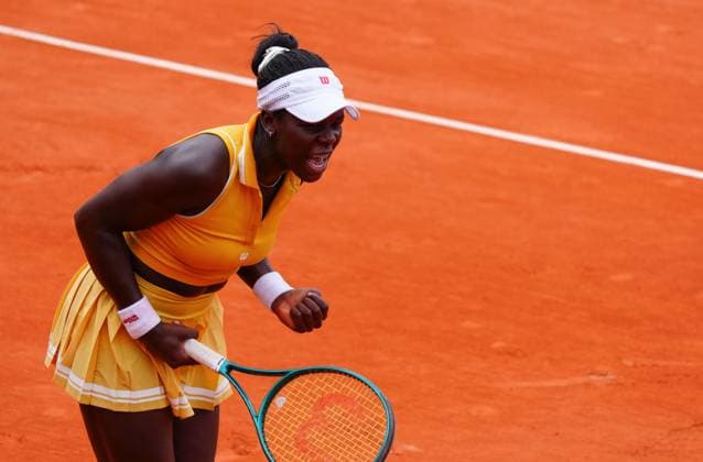 Victoria Mboko celebrates French Open Tennis, Day Four, Tennis, Roland Garros, Paris, France - 28 May 2025 EDITORIAL USE ONLY No use with unauthorised audio, video, data, fixture lists, club league logos or live services. Online in-match use limited to 120 images, no video emulation. No use in betting, games or single club league player publications. Copyright: xJavierxGarcia Shutterstockx 15323219h