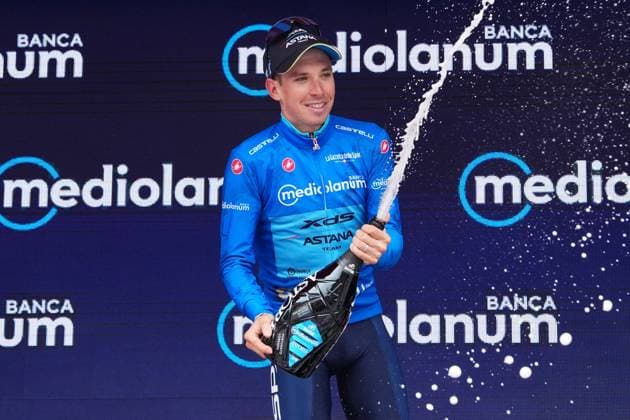 Fortunato Lorenzo of Xds Astana Team, blue jersey, the stage 17 of the Giro d™Italia from San Michele all™Adige (fondazione Edmund Mach) to Bormio, Italy - Wednesday, May 28, 2025. - cycling.  Copyright: xGianxMatttiaxD Alberto LaPressex