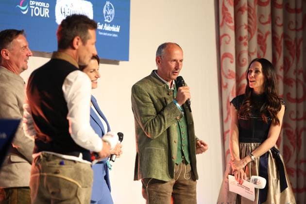 GOLF - Austrian Alpine Open HENNDORF,AUSTRIA,28.MAY.25 - GOLF - DP World Tour, Austrian Alpine Open Night, Golfclub Gut Altentann. Image shows Caroline Edtstadler and Leo Bauernberger (CEO Salzburgerland Tourismus).  GEPAxpictures xMathiasxMandl