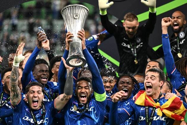 Sport Themen der Woche KW22 Sport Bilder des Tages Db Wroclaw 28 05 2025 - finale Conference League Real Betis-Chelsea foto Daniele Buffa Image nella foto: Josh Acheampong-Enzo Fernandez-Trevoh Chalobah 