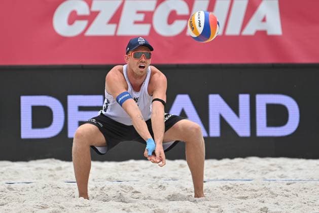 Stefan Boermans of Netherlands in action during the Group B men match Stefan Boermans and Yorick de Groot of Netherlands vs Jakub Sepka and Jiri Sedlak of Czech Republic at the Pro Tour Elite Beach volleyball, Beachvolleyball tournament in Ostrava, Czech Republic, May 29, 2025. (CTKxPhoto JaroslavxOzana) CTKPhotoP2025052905024  CTKPhotoP2025052905024