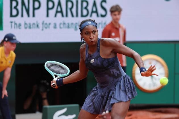 Second-seeded Coco Gauff of the US plays against Czech Tereza Valentova during their second round match of the French Tennis Open at Roland Garros in Paris, France, on Thursday, May 29, 2025. Gauff won 6-2, 6-4.  PAR20250529115 MAYAxVIDON-WHITE