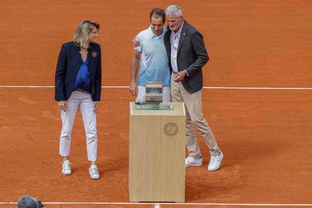 May 29, 2025, Paris, Paris, France: Amo lie Mauresmo, Richard Gasquet and Gilles Moretton during the tribute to Richard Gasquet for his career during the tennis Grand Slam of Roland Garros 2025, match between at Roland Garros Stadium - on May 29 2025.Paris - France Paris France - ZUMAb253 20250529_zsp_b253_128 Copyright: xLoicxBaratouxx