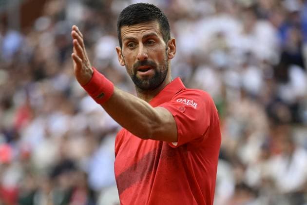 2025 Roland-Garros - Day 5 PARIS, FRANCE - MAY 29: Novak Djokovic of Serbia reacts during his match against Corentin Moutet (not seen) of France during their men s singles match on day 5 of the French Open tennis tournament on Court Suzanne-Lenglen at the Roland-Garros Complex in Paris, France on May 29, 2025. Burak Akbulut Anadolu Paris France. Editorial use only. Please get in touch for any other usage.  Copyright: x2025xAnadoluxBurakxAkbulutx