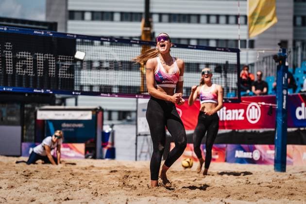 Beachvolleyball Frauen Allianz German Beach Tour 2025 Tourstop Hamburg 29.05.2025 Mila Jancar jubelt Hamburg Active City Arena Heiligengeistf Hamburg Deutschland