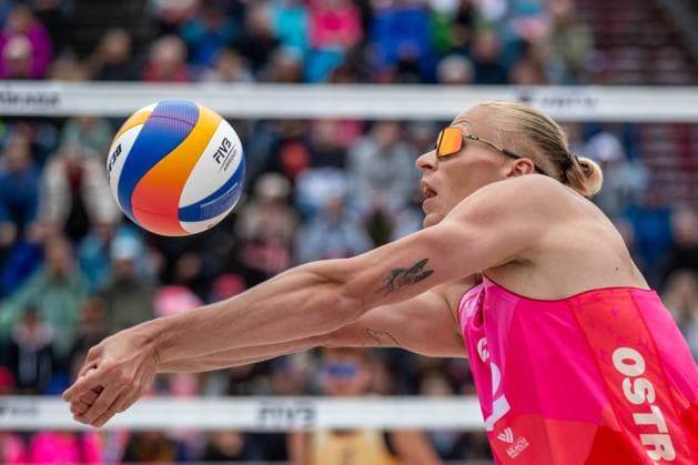 Matyas Dzavoronok of Czech Republic in action during the Group D men match Maximilian Just and Philipp Huster of Germany vs Tadeas Trousil and Matyas Dzavoronok of Czech Republic at the Pro Tour Elite Beach volleyball, Beachvolleyball tournament in Ostrava, Czech Republic, May 30, 2025. (CTKxPhoto VladimirxPrycek) CTKPhotoP2025053003545  CTKPhotoP2025053003545