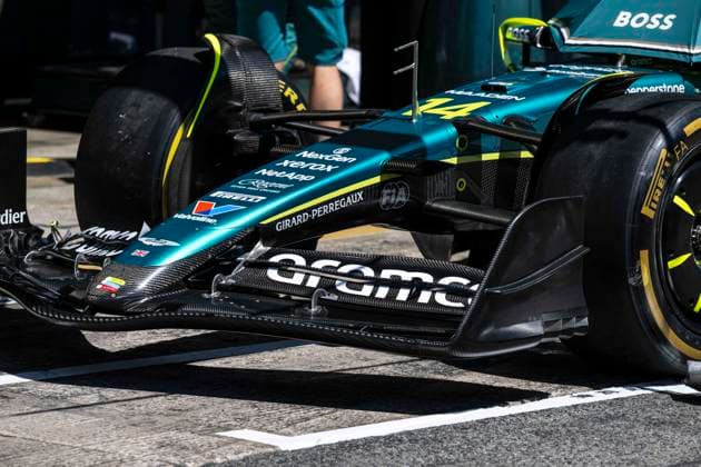 F1 - SPANISH GRAND PRIX 2025 Aston Martin F1 Team AMR25, mechanical detail, front wing during the Formula 1 Aramco Gran Premio de Espana 2025, Spanish Grand Prix 2025, 9th round of the 2025 FIA Formula One World Championship, WM, Weltmeisterschaft from May 30 to June 1, 2025 on the Circuit de Barcelona-Catalunya, in Montmelo, Spain - MontmeloSpain  Copyright: xCharlyxLopezx