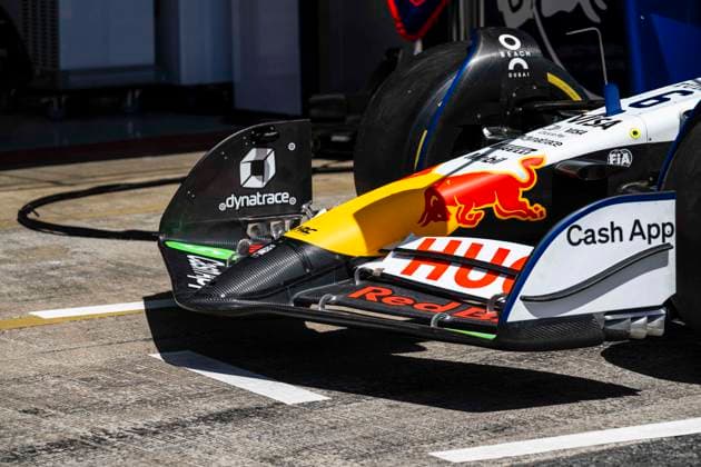 F1 - SPANISH GRAND PRIX 2025 Visa Cash App RB F1 Team, mechanical detail, front wing, during the Formula 1 Aramco Gran Premio de Espana 2025, Spanish Grand Prix 2025, 9th round of the 2025 FIA Formula One World Championship, WM, Weltmeisterschaft from May 30 to June 1, 2025 on the Circuit de Barcelona-Catalunya, in Montmelo, Spain - MontmeloSpain Copyright: xCharlyxLopezx