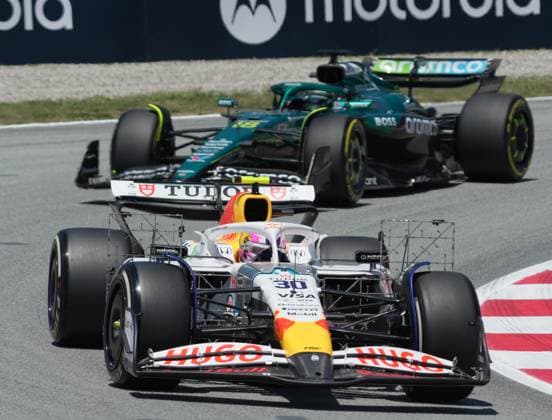 30.05.2025, Circuit de Catalunya, Barcelona, Formel 1 Aramco Grand Prix von Spanien 2025 , im Bild Liam Lawson (NZL), Visa Cash App RB Formula One Team, Lance Stroll (CAN), Aston Martin Aramco Cognizant Formula One Team (Photo by Hasan Bratic DeFodi Images)