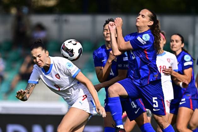 From left Czech Andrea Staskova, Leonarda Balog, Kristina Nevrkla, both of Croatia in action during the Women s Football Nations League, B4 Group 5th round match: Czechia vs Croatia in Chomutov, Czech Republic, May 30, 2025. (CTKxPhoto OndrejxHajek) CTKPhotoP2025053006328  CTKPhotoP2025053006328
