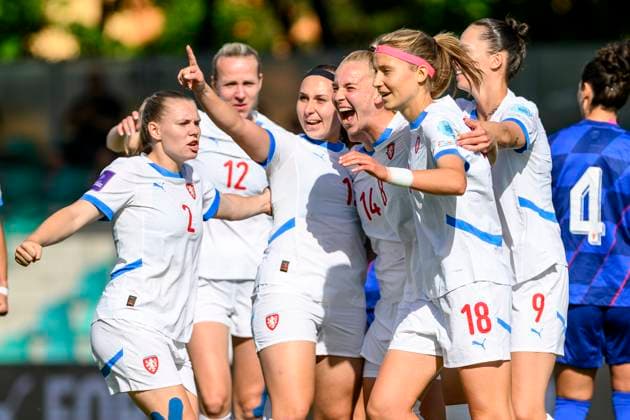 Soccer players of Czech Republic celebrate goal during the Women s Football Nations League, B4 Group 5th round match: Czechia vs Croatia in Chomutov, Czech Republic, May 30, 2025. (CTKxPhoto OndrejxHajek) CTKPhotoP2025053007105  CTKPhotoP2025053007105