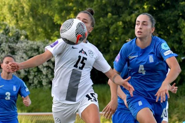 Ljubljana, Slovenia, May 30th 2025: Sara Makovec of Slovenia (L) in action against Maria Gkouni of Greece (R) during the UEFA Women?s Nations League, League B Group B2, match between Slovenia and Greece at Sports Park Siska, Ljubljana, Slovenia. (Natasa Kupljenik SPP) Copyright: xNatasaxKupljenikx xSPPx spp-en-NaKuSp-NNS_0667