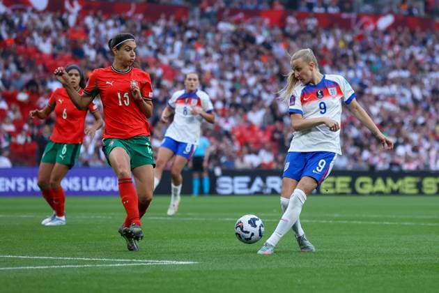 England Women v Portugal Women UEFA Womens Nations League Agnes Beever-Jones of England Women takes a shot during the UEFA Womens Nations League Group C match at Wembley Stadium, London UK Newspapers OUT Copyright: xLucyxCopseyx FIL-21856-0041