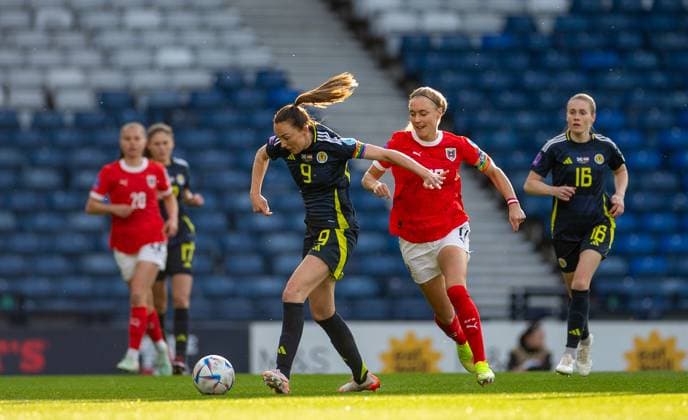 30th May 2025; Hampden Park, Glasgow, Scotland; Womens Nations League, Group 1 International Football, Scotland versus Austria; Sarah Puntigam of Austria and Caroline Weir of Scotland on the ball  ActionPlus12795986 VagelisxGeorgariou