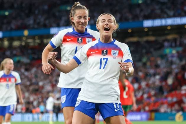 England Women v Portugal Women UEFA Womens Nations League Chloe Kelly of England Women celebrates scoring her sides sixth goal of the game to make the score 6-0 during the UEFA Womens Nations League Group C match at Wembley Stadium, London UK Newspapers OUT Copyright: xLucyxCopseyx FIL-21856-0066