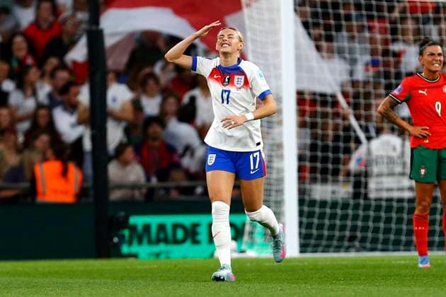 England V Portugal, Wembley UK - 30 May 2025 Goal celebrations for Chloe Kelly of England during the UEFA Women™s Nations League Match between England and Portugal at Wembley on 30 May 2025 in London, England (Photo by Steve Taylor PPAUK) London Wembley London England Copyright: xStevexTaylor PPAUKx PPA-192153