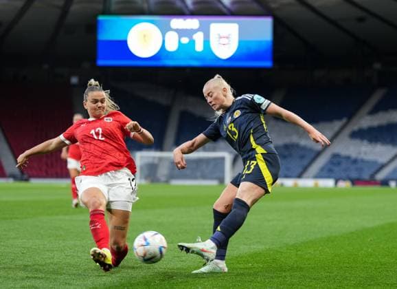 Freya Gregory of Scotland Women attacks Laura Wienroither of Austria Women. Scotland Women v Austria Women, UEFA Women s Nations League - League A - Group 1, Football, Hampden Park, Glasgow, Scotland, UK - 30 May 2025 EDITORIAL USE ONLY No use with unauthorised audio, video, data, fixture lists, club league logos or live services. Online in-match use limited to 120 images, no video emulation. No use in betting, games or single club league player publications. Copyright: xStuartxWallace Shutterstockx 15330905aa