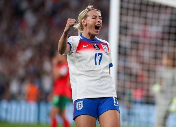 Chloe Kelly of England celebrates as she scores to make the score line 6-0 to England England v Portugal, Football, UEFA Women s Nations League, Wembley Stadium, London, UK, 30 05 25 Editorial use only  Copyright: xAnthonyxHanc Shutterstockx 15332853by