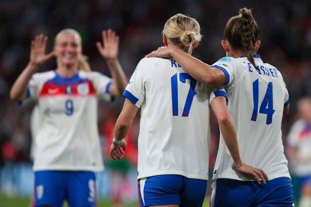 England s Maya Le Tissier celebrates with teammate Chloe Kelly as she scores to make the score 6-0 England v Portugal, Football, UEFA Women s Nations League, Wembley Stadium, London, UK, 30 05 25 Editorial use only  Copyright: xAnthonyxHanc Shutterstockx 15332853cm