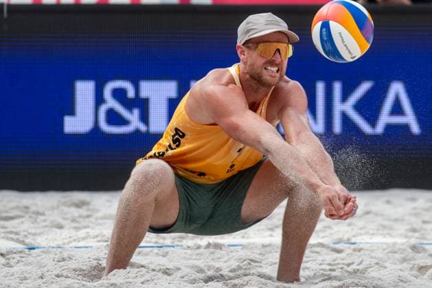 Pro Tour Beach volleyball, Beachvolleyball tournament, category Elite, took place in Ostrava, Czech Republic, on May 31, 2025. Chaim Schalk (pictured) and James Shaw from USA vs Tadeas Trousil and Matyas Dzavoronok from Czech Republic. (CTKxPhoto VladimirxPrycek) CTKPhotoP2025053101830  CTKPhotoP2025053101830