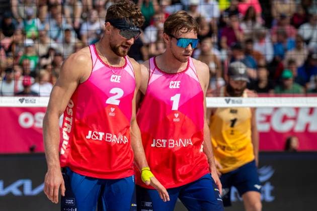 Pro Tour Beach volleyball, Beachvolleyball tournament, category Elite, took place in Ostrava, Czech Republic, on May 31, 2025. Jakub Sepka (right) and Jiri Sedlak (left) from Czech Republic vs Hendrik Nikolai Mol and Mathias Berntsen from Norway. (CTKxPhoto VladimirxPrycek) CTKPhotoP2025053101847  CTKPhotoP2025053101847