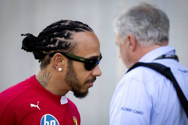 BARCELONA - Lewis Hamilton (Ferrari) arrives at the Circuit de Barcelona-Catalunya before the start of the third free practice session ahead of the Spanish Grand Prix. ANP SANDER KING xVIxANPxSportx xxANPxIVx 529051880 originalFilename: 529051880.jpg