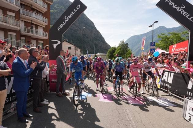 Fortunato Lorenzo of Xds Astana Team jersey azzurra ,Pedersen Mads of Lidl-Trek jersey ciclamino ,Del Toro Romero Isaac of Uae Team Emirates Xrg jersey pink ,Del Toro Romero Isaac of Uae Team Emirates Xrg jersey bianca during the stage 20 of the Giro d™Italia from Verres to Sestriere (Via Latteo), Italy - Saturday, May 31, 2025. - cycling.  Copyright: xMassimoxPaolone LaPressex