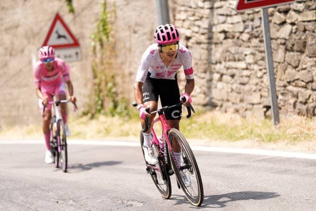 Carapaz Richard of Ef Education - Easypost and Del Toro Romero Isaac of Uae Team Emirates Xrg pink jersey during the stage 20 of the Giro d™Italia from Verres to Sestriere (Via Lattea), Italy - Saturday, May 31, 2025. - cycling.  Copyright: xFabioxFerrari LaPressex