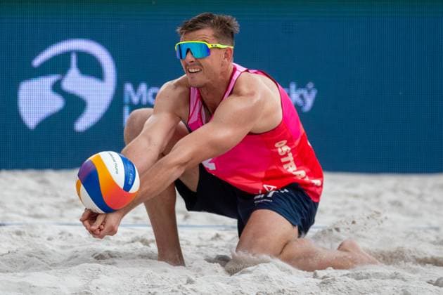 Pro Tour Beach volleyball, Beachvolleyball tournament, category Elite, took place in Ostrava, Czech Republic, on May 31, 2025. Jonas Sagstetter, Benedikt Sagstetter of Germany vs Ondrej Perusic, David Schweiner (pictured) of Czech Republic. (CTKxPhoto VladimirxPrycek) CTKPhotoP2025053102679  CTKPhotoP2025053102679