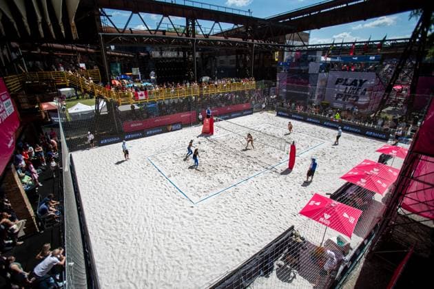Pro Tour Beach volleyball, Beachvolleyball tournament, category Elite, took place in Ostrava, Czech Republic, on May 31, 2025. Melissa Humana-Paredes and Brandie Wilkerson of Canada vs. Vitoria De Souza Rodrigues and Hegeile Almeida dos Santos of Brazil. (CTKxPhoto VladimirxPrycek) CTKPhotoP2025053102760  CTKPhotoP2025053102760