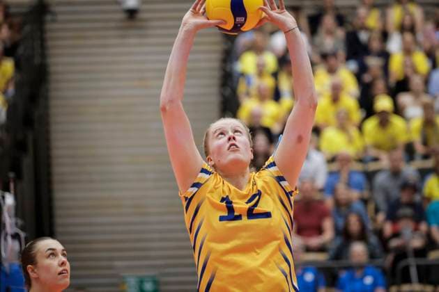 ÖREBRO, SVERIGE 20250531 Sweden s Hilda Gustafsson ( 12) during the CEV Women s Volleyball European Golden League pool match between Sweden and Romania at Idrottshuset in Orebro, Sweden, on May 31, 2025. ÖREBRO SVERIGE x11380x