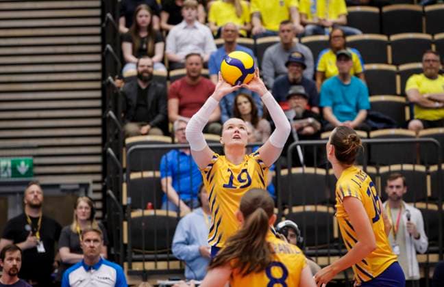 ÖREBRO, SVERIGE 20250531 Sweden s Paulina Lindberg ( 19) during the CEV Women s Volleyball European Golden League pool match between Sweden and Romania at Idrottshuset in Orebro, Sweden, on May 31, 2025. ÖREBRO SVERIGE x11380x