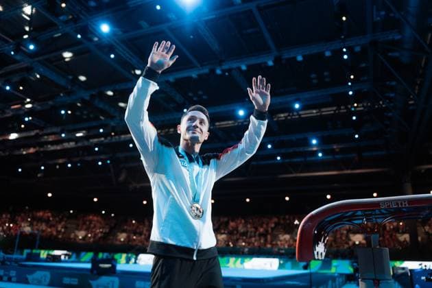Bilder des Jahres 2025, Sport 05 Mai Sport Bilder des Tages Leipzig, Germany, May 31th 2025 Andreas Toba (Germany) saying goodbye during the Artistic Gymnastics European Championships - Men s Horizontal Bar Final in Leipzig, Germany. (Gabor Baumgarten SPP)  Copyright: xGaborxBaumgartenx xSPPx spp-en-GaBaSp-25_05_31_European Gymnastics 2025 Mens Hor Bar_Gabor_Baumgarten-08833