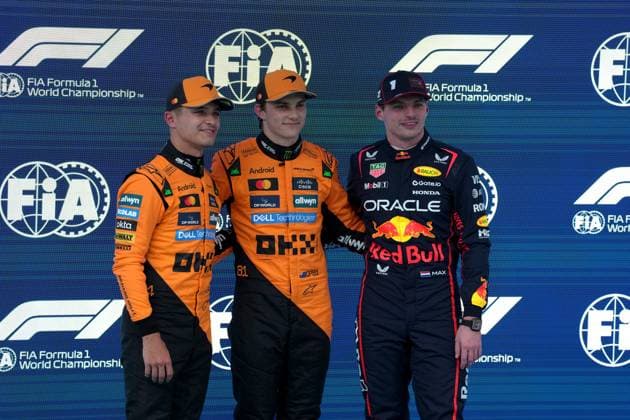 31.05.2025, Circuit de Catalunya, Barcelona, Formel 1 Aramco Grand Prix von Spanien 2025 , im Bild Poleposition für Oscar Piastri (AUS), McLaren F1 Team, 2.Startplatz für Lando Norris (GBR), 3.Startplatz für Max Verstappen (NLD), Oracle Red Bull Racing (Photo by Hasan Bratic DeFodi Images)