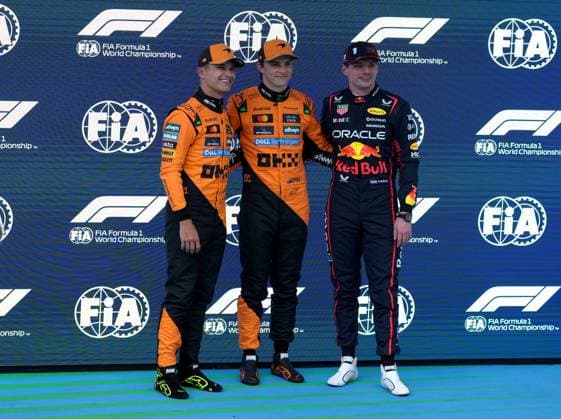 Formel 1 Aramco Grand Prix von Spanien 2025 31.05.2025, Circuit de Catalunya, Barcelona, Formel 1 Aramco Grand Prix von Spanien 2025 , im Bild Poleposition für Oscar Piastri (AUS), McLaren F1 Team, 2.Startplatz für Lando Norris (GBR), 3.Startplatz für Max Verstappen (NLD), Oracle Red Bull Racing