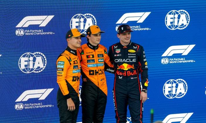 4 Lando Norris (GBR, McLaren F1 Team), 81 Oscar Piastri (AUS, McLaren F1 Team), 1 Max Verstappen (NLD, Oracle Red Bull Racing), F1 Grand Prix of Spain at Circuit de Barcelona-Catalunya on May 31, 2025 in Barcelona, Spain. (Photo by HOCH ZWEI) Barcelona Spain
