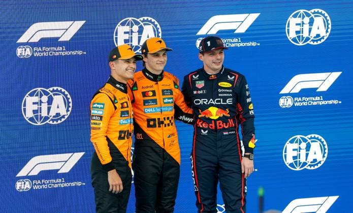 4 Lando Norris (GBR, McLaren F1 Team), 81 Oscar Piastri (AUS, McLaren F1 Team), 1 Max Verstappen (NLD, Oracle Red Bull Racing), F1 Grand Prix of Spain at Circuit de Barcelona-Catalunya on May 31, 2025 in Barcelona, Spain. (Photo by HOCH ZWEI) Barcelona Spain